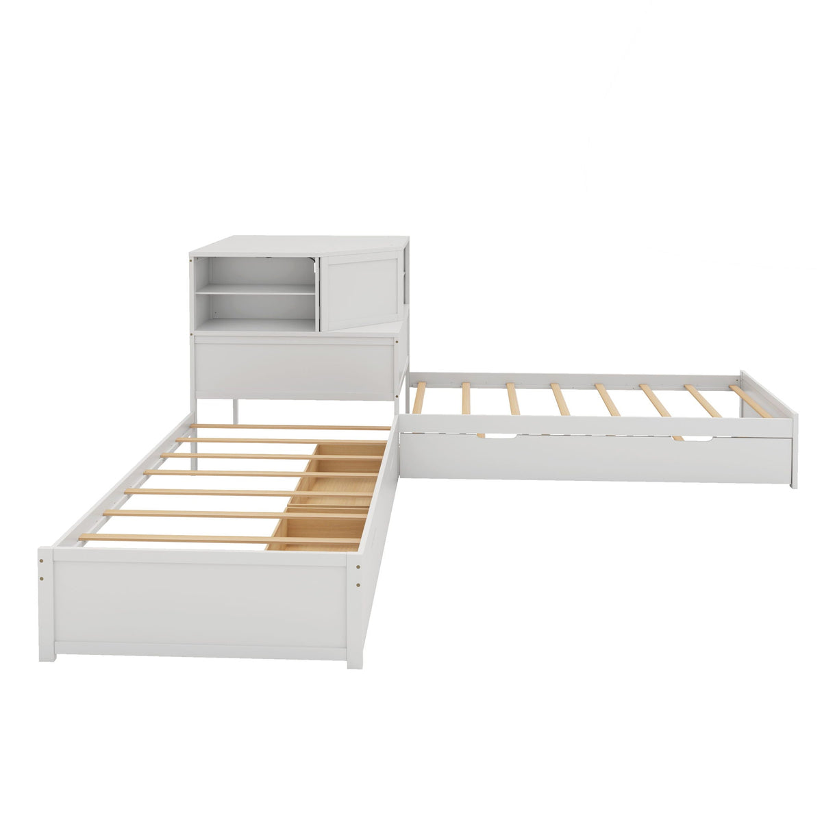 L-Shaped Bed Frame With Trundle, Built In Desk & LED Lighting, photo 25 of 31