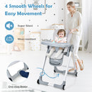 Baby Folding Convertible High Chair with Wheels and Adjustable Height
