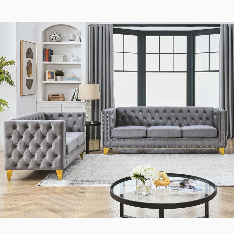 3-seater + 2-seater Combination sofa.GREY VELVET