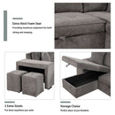 Modern L-Shape 3 Seat Reversible Sectional Couch, Pull Out Sleeper Sofa With Storage Chaise And 2 Stools For Living Room Furniture Set by Unique Piece Furniture