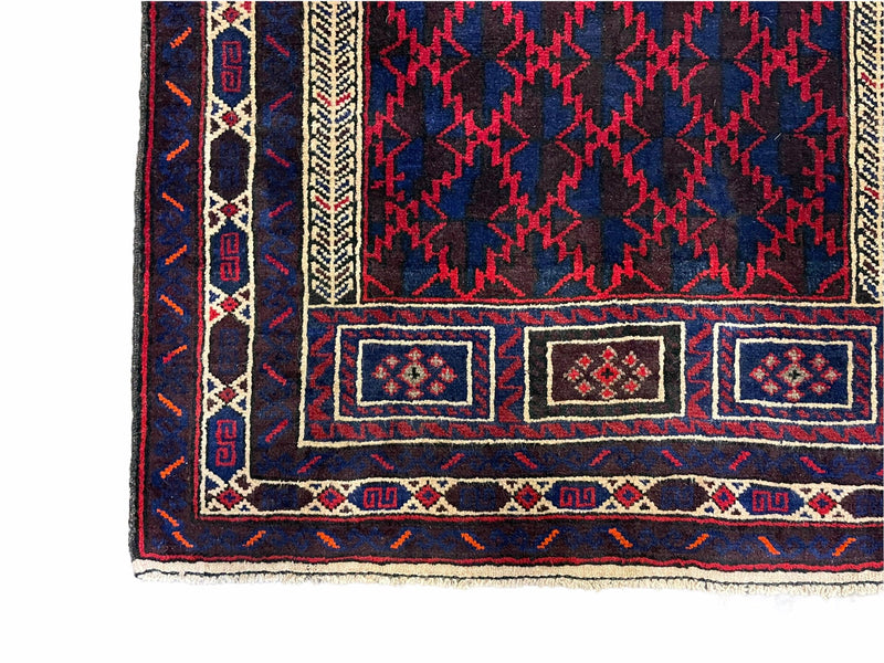 3x5 Vintage Handmade Tribal Wool Rug Balouchi Prayer Rug Afghan Rug Red Blue Wow
