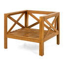 Patio Conversation Set with Foldable Acacia Wood Table and Cushioned Armchairs