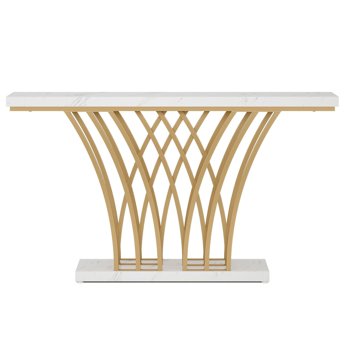 Console Table With Grid Base For Living Hallway - White / Gold, photo 3 of 4