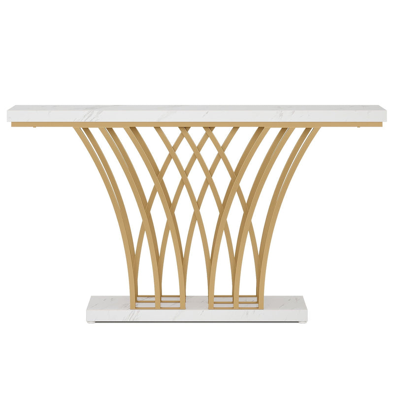 Console Table With Grid Base For Living Hallway - White / Gold, photo 3 of 4
