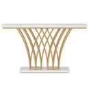 Console Table With Grid Base For Living Hallway - White / Gold by HouseOfZazla