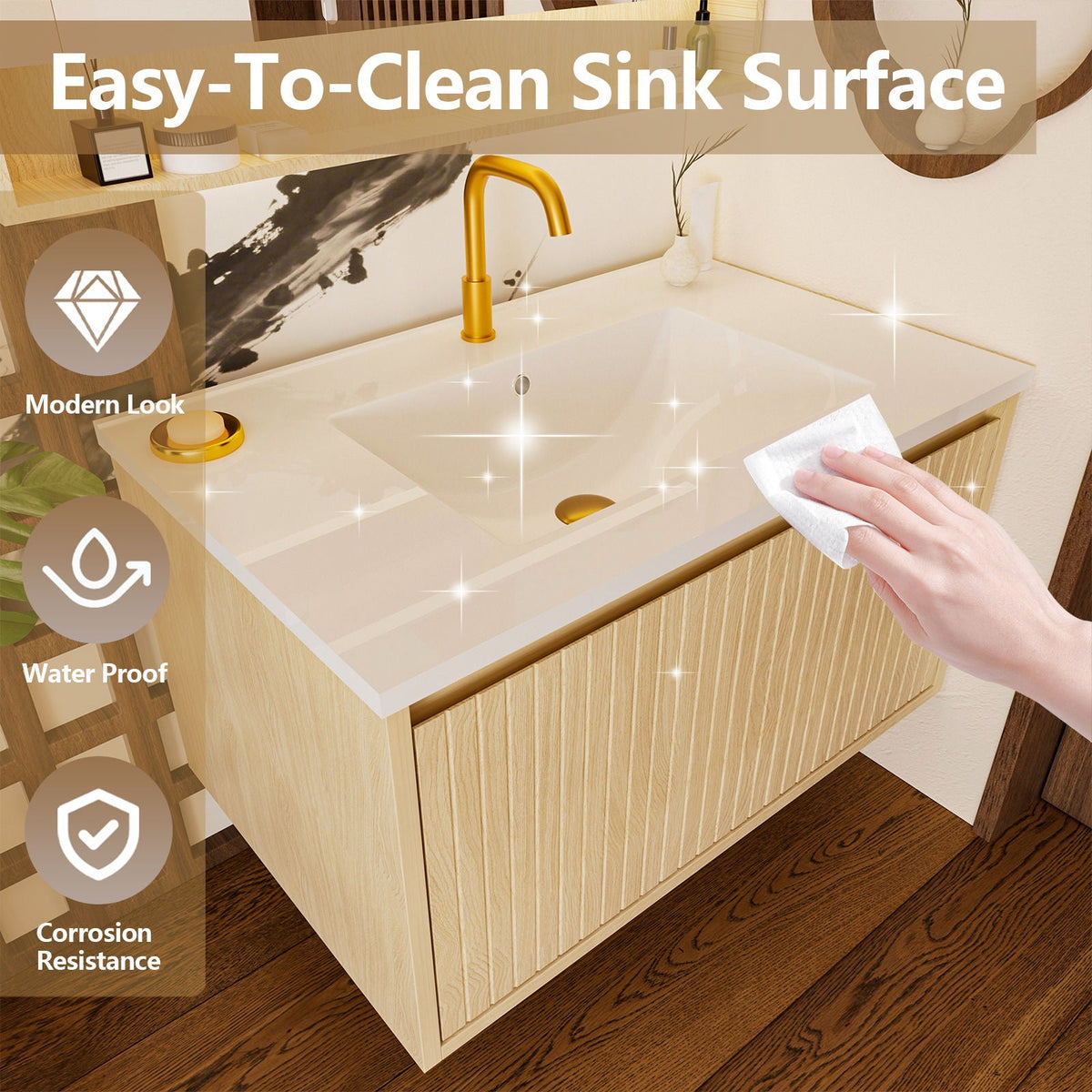 Wall Mounted Floating Bathroom Vanity With Sink And Drawers, photo 33 of 40