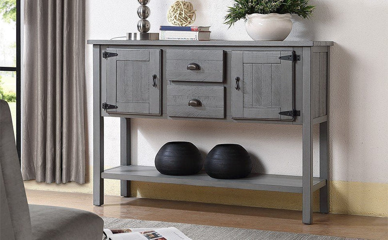48" Solid Wood Sideboard Console Table with 2 Drawers and Cabinets and Bottom Shelf, Retro Style Storage Dining Buffet Server Cabinet for Living Room Kitchen Dining Room(Antique Gray)