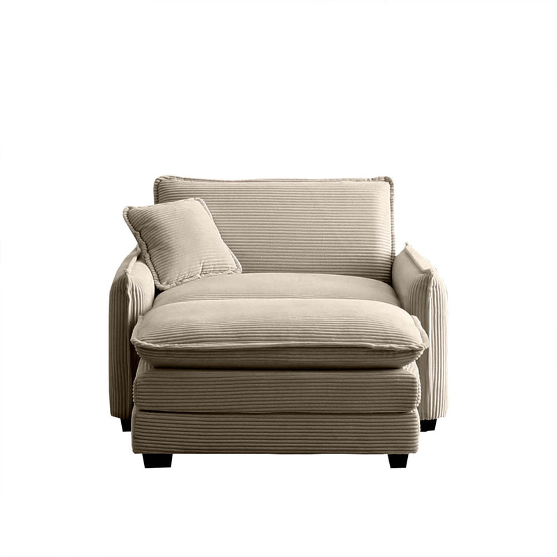 Walker Edison - Single Deep Seat Sofa With Footstool With One Pillow, Suitable for Living Room and Bedroom, Club Multiple Occasion,Came Corduroy