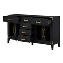 6-drawer and 2-Cabinet Retro Sideboard with Extra Large Storage Space, with Gold Handles and Solid Wood Legs, for Kitchen and Living Room (Black)