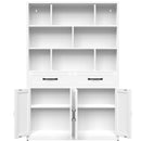 Bookcase Tall With 2 Doors & 2 Drawers, Fixed Open Shelves - White by HouseOfZazla