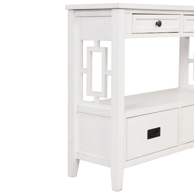 36" Farmhouse Pine Wood Console Table Entry Sofa Table with 4 Drawers & 1 Storage Shelf for Entryway Living Room Bedroom Hallway Kitchen (Antique White)