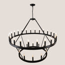 2 Tiers Wagon Wheel Chandelier Wooden Farmhouse 36 Light (24 / 12) Or (12 / 24) Metal Chandeliers 2 Story Light Fixtures Industrial For High Ceiling Living Dining Room Foyer, Adjustable Height - Black by HouseOfZazla