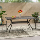 Celestine Outdoor Cast Aluminum Dining Table with Floral Lattice Design and Umbrella Holder by HouseOfZazla