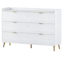 55" Long 6 Drawer Dresser with Marbling Worktop, Mordern Storage Cabinet with Metal Leg and Handle for Bedroom, White