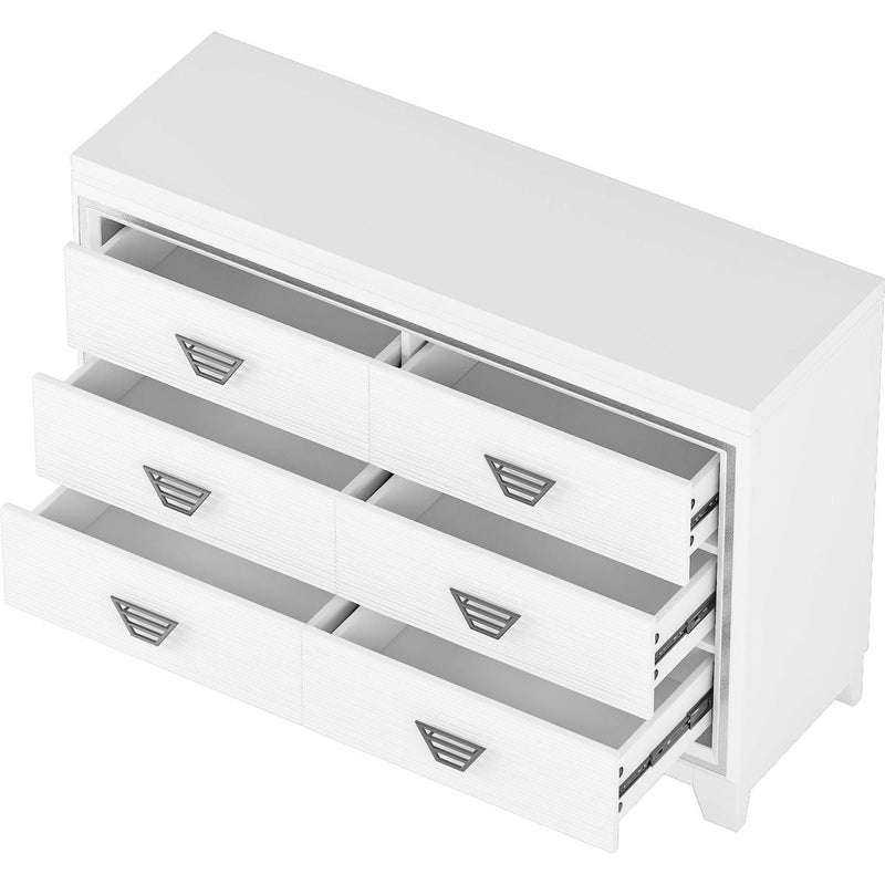 3-Pieces Bedroom Sets Queen Size Upholstered Bed with LED Lights, Nightstands and Dresser with Metal Handles and Sparkling Shiny Decoration, White