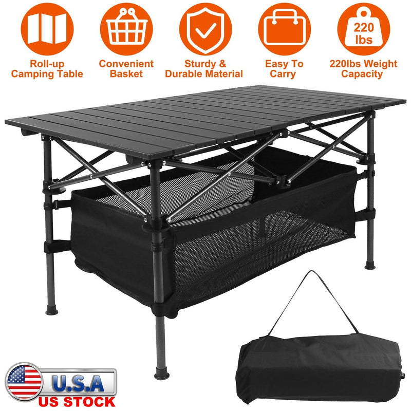 Folding Camping Table Portable Lightweight Aluminum Roll-up Picnic BBQ Desk with Carrying Bag Heavy Duty Outdoor Beach Backyard Party Patio, photo 3 of 9