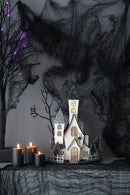 Cardboard Lighted Haunted House, Tabletop Holiday Halloween Decor, Battery Powered - Beige / Black by HouseOfZazla