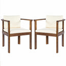 Outdoor Dining Chair Set of 2 with Curved Acacia Wood Arms