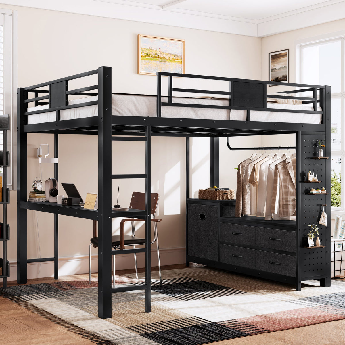 Queen Size Loft Bed with Desk & Shelves, photo 4 of 10