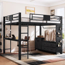 Queen Size Loft Bed with Desk & Shelves