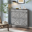 Large Shoe Cabinet with 4 Flip Drawers, Freestanding Shoe Cabinet Organizer with Metal Drawer Bracket, Shoes Storage Cabinet for Entryway, Narrow Shoe Rack Cabinet,Washed Gray