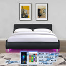 Queen Size Upholstered Platform Bed Frame With LED Lighting, Curve Design, Slat Support, No Box Spring Needed - Black by HouseOfZazla