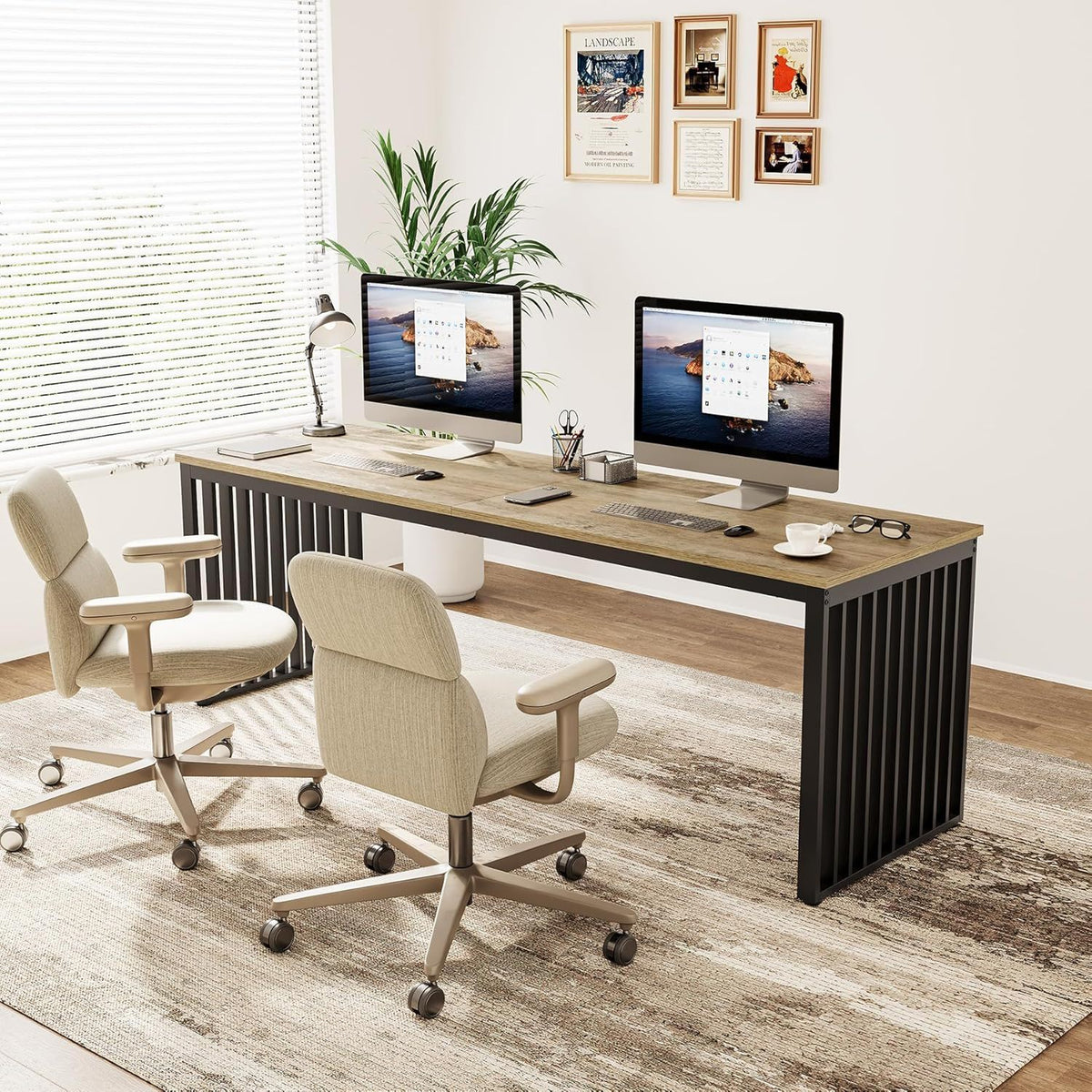 Double Computer Desk For 2 Person, Extra Long Workstation, photo 7 of 8