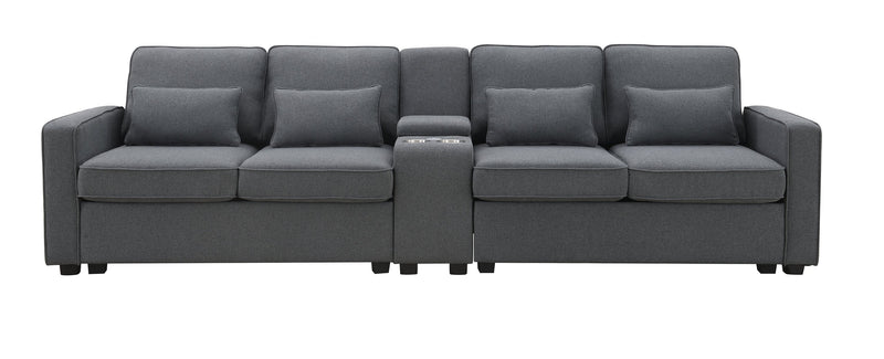 Walker Edison | Modern Linen 114" Sofa with Console and USB