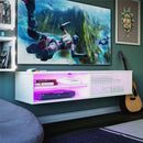 Glitch Floating TV Stand For TVs Up To 60" With RGB Lighting And Sliding Door - White by HouseOfZazla
