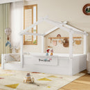 Twin Size Floor Bed with Guardrails and Roof
