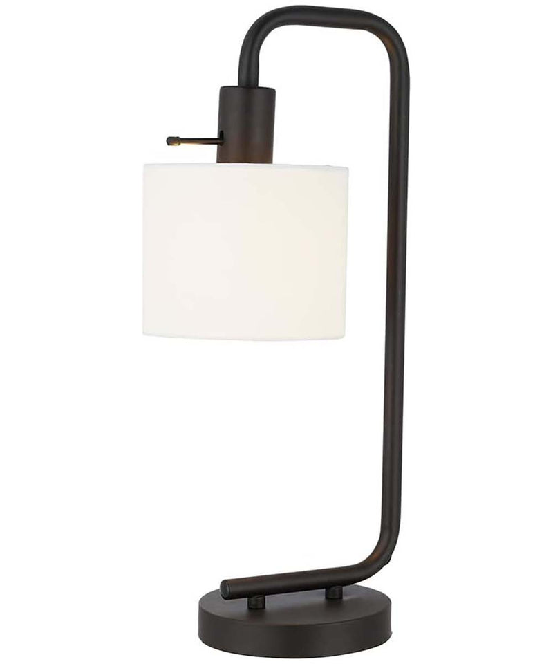 Catalina 19"H 1-Light Down Bridge Oil Rubbed Bronze Finish Table Lamp with White Linen Drum Shade