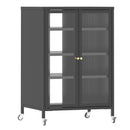 Media Storage Cabinet With Wheels, 4 Adjustable Glass Shelves & Door, Heavy-Duty - Black by HouseOfZazla