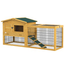 2 Levels Outdoor Rabbit Hutch with Openable Top, 59" Wooden Large Rabbit Cage with Run Weatherproof Roof, Removable Tray, Ramp, Yellow