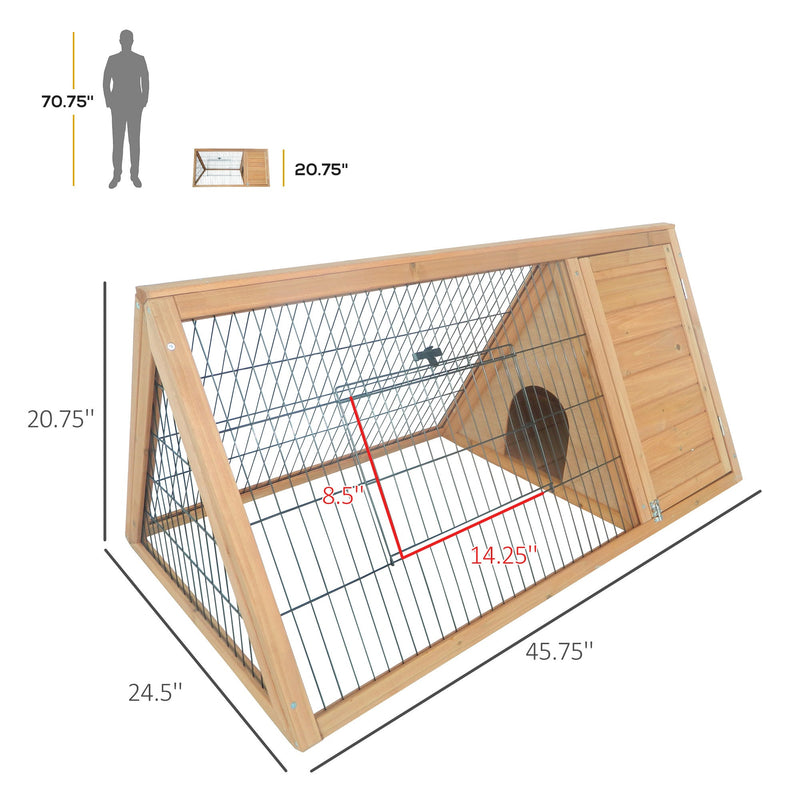 46" x 24" Wooden A-Frame Outdoor Rabbit Cage Small Animal Hutch with Outside Run & Ventilating Wire, Yellow