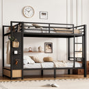 Twin XL Over Twin XL Metal Bunk Bed with Storage Shelves