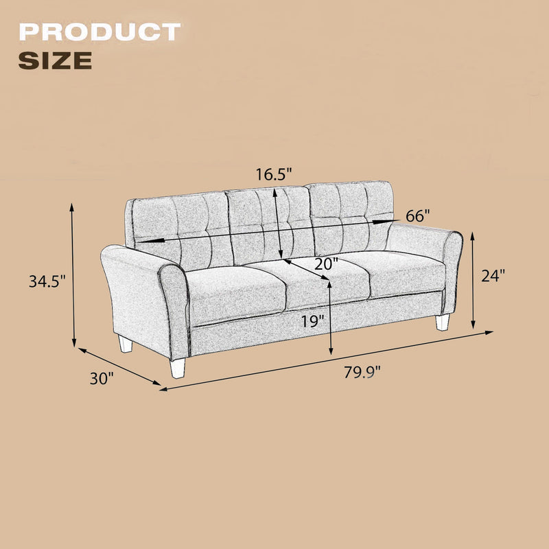 79.9" Modern Living Room Sofa Linen Upholstered Couch Furniture for Home or Office, Light Grey,(3-Seat,)
