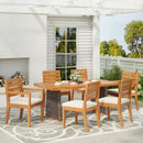 Outdoor 7 Pieces Acacia Wood Dining Set with Handwoven Rattan Legs