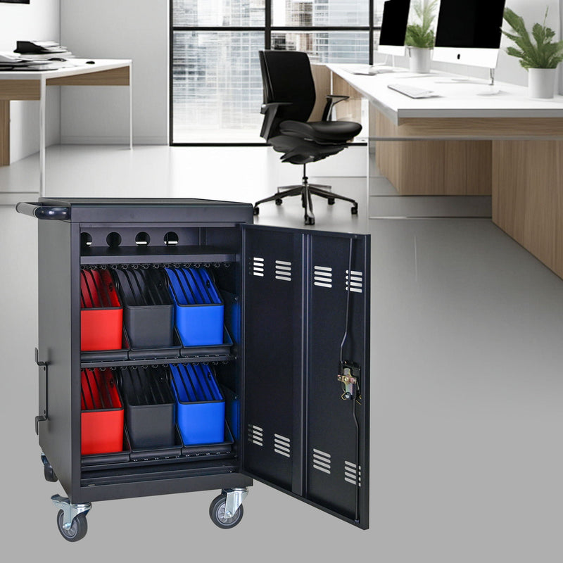 32 Bit Device Charging Trolley For Tablets And Laptops With Cable Management, Removable Doors - Matte Black, photo 13 of 13