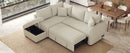 82.6" L-shaped Sectional Pull Out Sofa Bed Sleeper Sofa with Two USB Ports, Two Power Sockets and a Movable Storage Ottoman, Beige