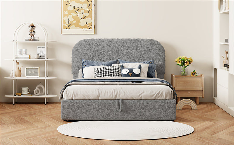 Walker Edison - Teddy Fleece Full  Size Upholstered Platform Bed with Hydraulic Storage System, Gray