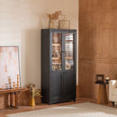 Mid Century Modern Style Tall Display Cabinet With Glass Doors For Collectibles - Black