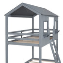 Twin Over Twin Bunk Bed With Roof, Window, Guardrail, Ladder by HouseOfZazla