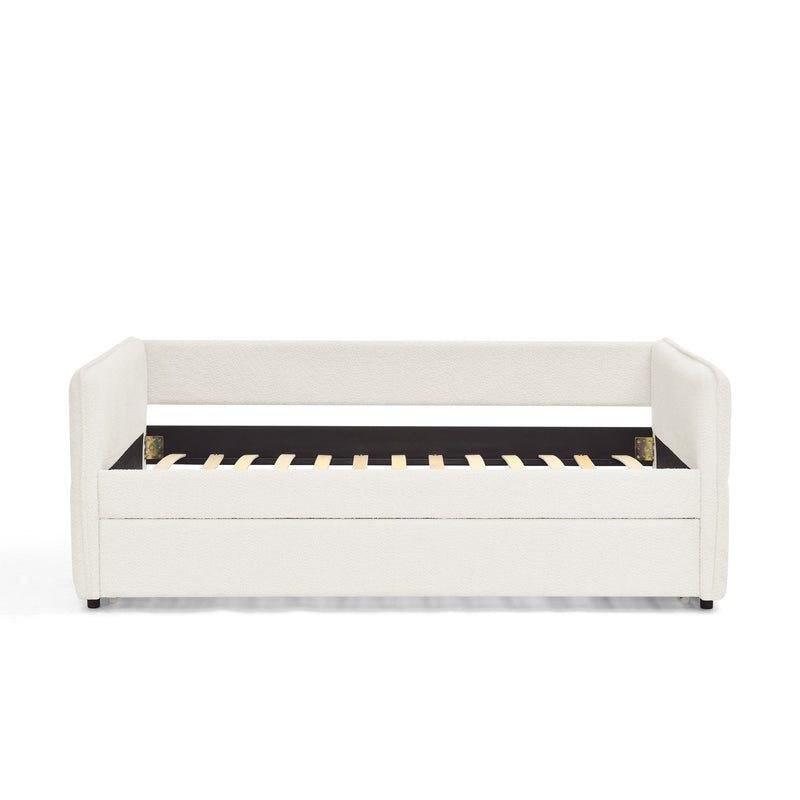 Daybed with Trundle Upholstered Tufted Sofa Bed, Twin Size, Boucle Fabric, Beige (83'x43'x29.5')