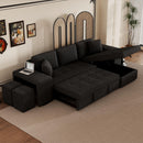 Modern L-Shape 3 Seat Reversible Sectional Couch, Pull Out Sleeper Sofa With Storage Chaise And 2 Stools For Living Room Furniture Set by HouseOfZazla