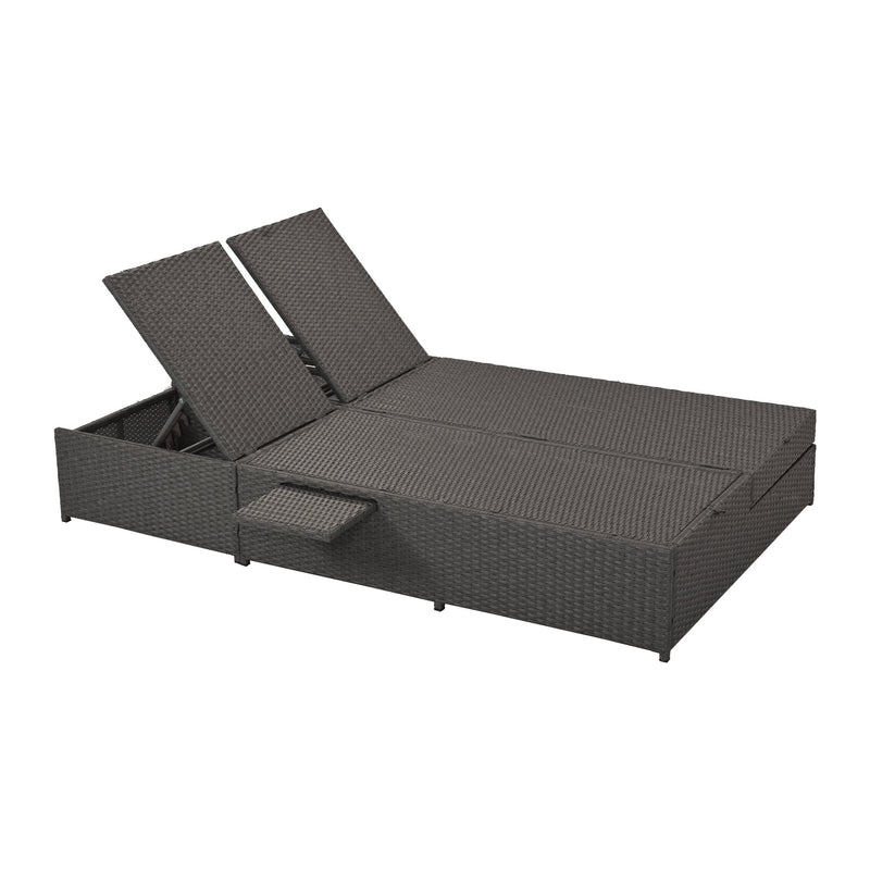 Walker Edison | Wicker Outdoor Double Sunbed Set