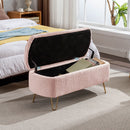 Storage Ottoman Bench For End Of Bed Legs, Modern Camel Faux Fur Entryway Bench Upholstered Padded With Storage For Living Room Bedroom