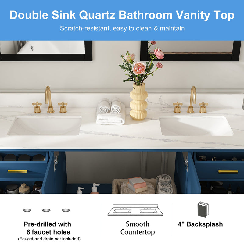 60" Solid Wood Bathroom Vanity with Double Sinks, photo 6 of 10