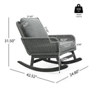 Modern 3 Piece Outdoor Seating Set with Cushioned Rattan Rocking Chairs and Wooden Accent Table by HouseOfZazla