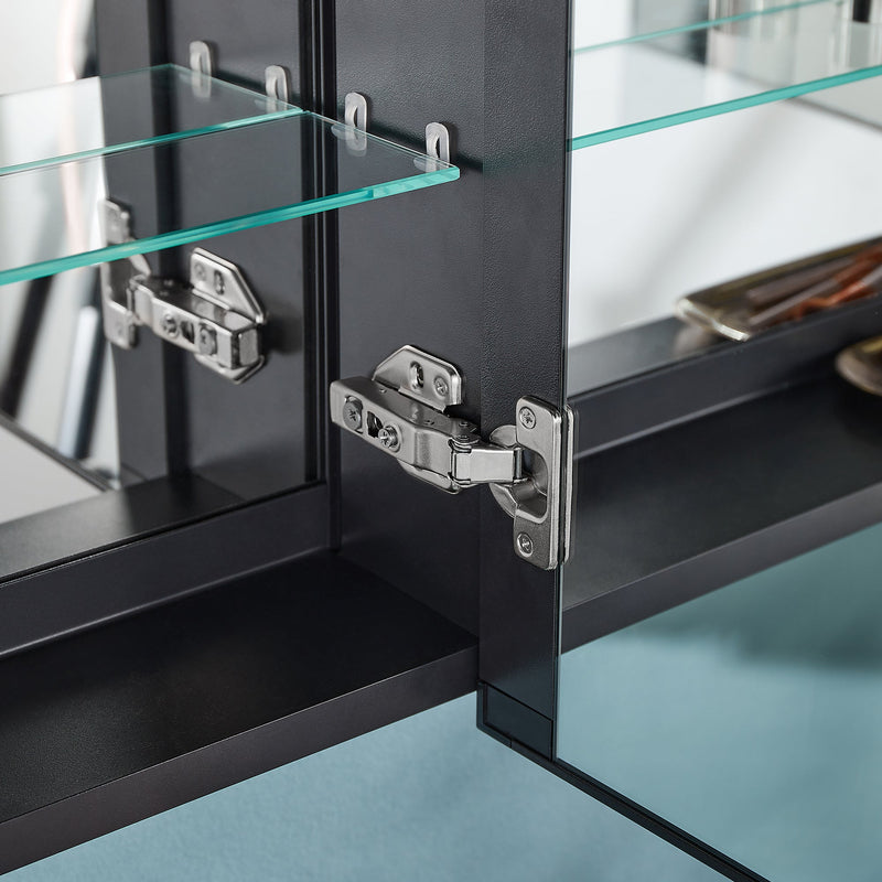 30x10 Inch Medicine Cabinets Aluminum Bathroom Medicine Cabinet Adjustable Glass Shelves Black