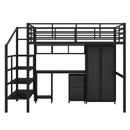 Full Size Loft Bed With Desk Set And Wardrobe - Black by HouseOfZazla